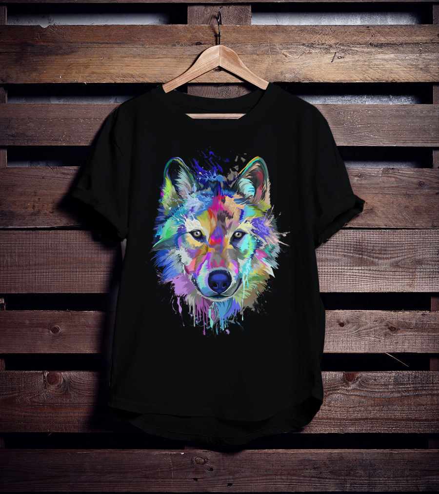 Wolf Lovers Colorful Dripping T-Shirt