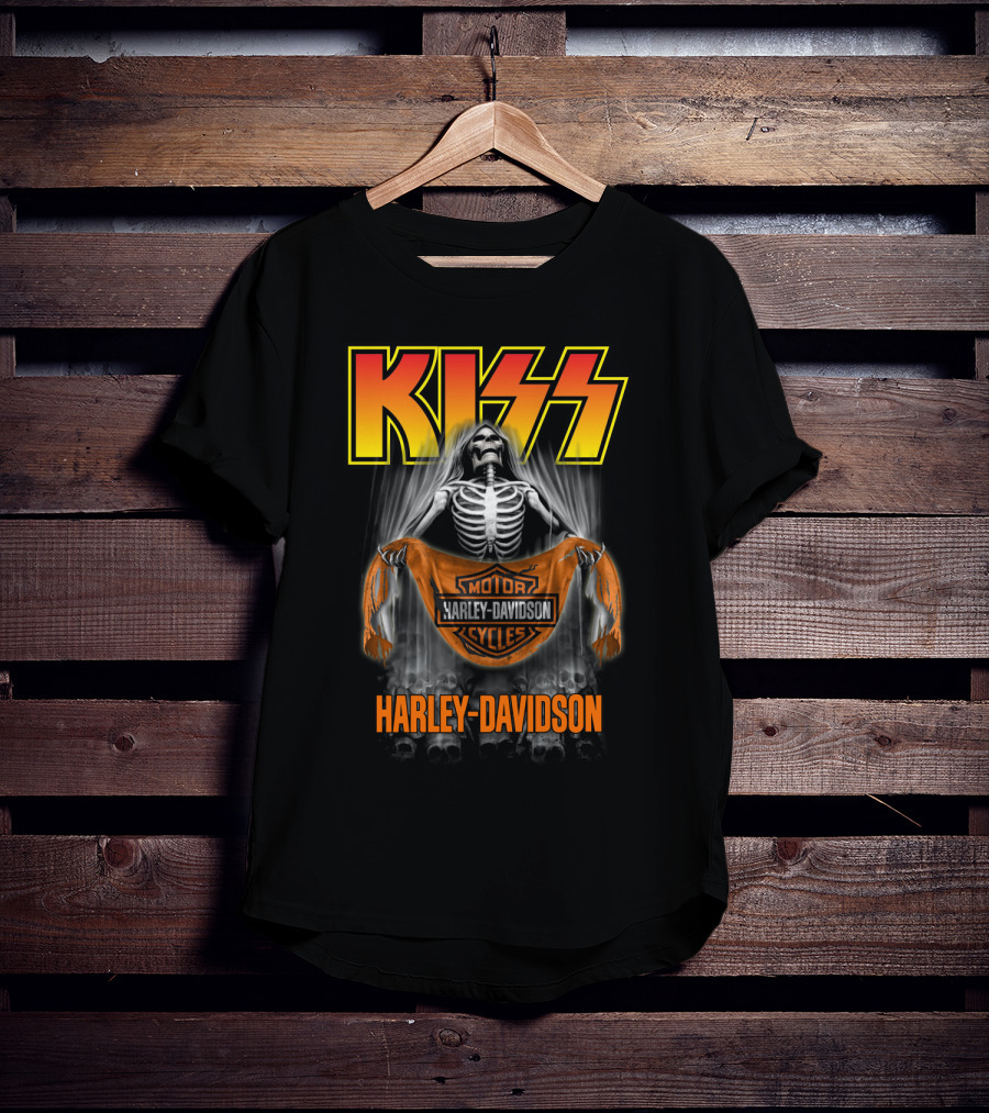 Kiss Harley Davidson Skeleton Motor Cycles T-Shirt