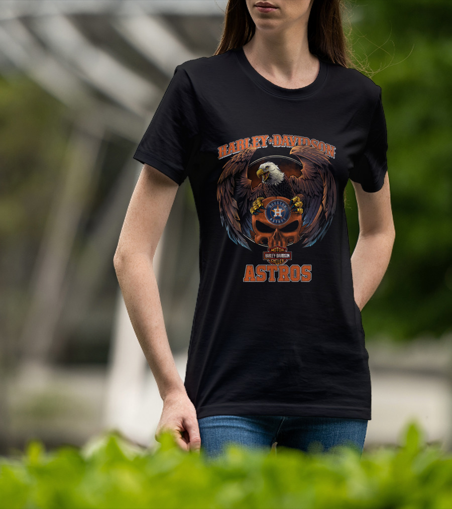 Harley Davidson Houston Astros Eagle Skull Motor Cycles T-Shirt