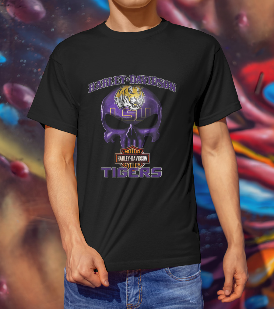 Harley Davidson Lsu Tigers Skull T-Shirt