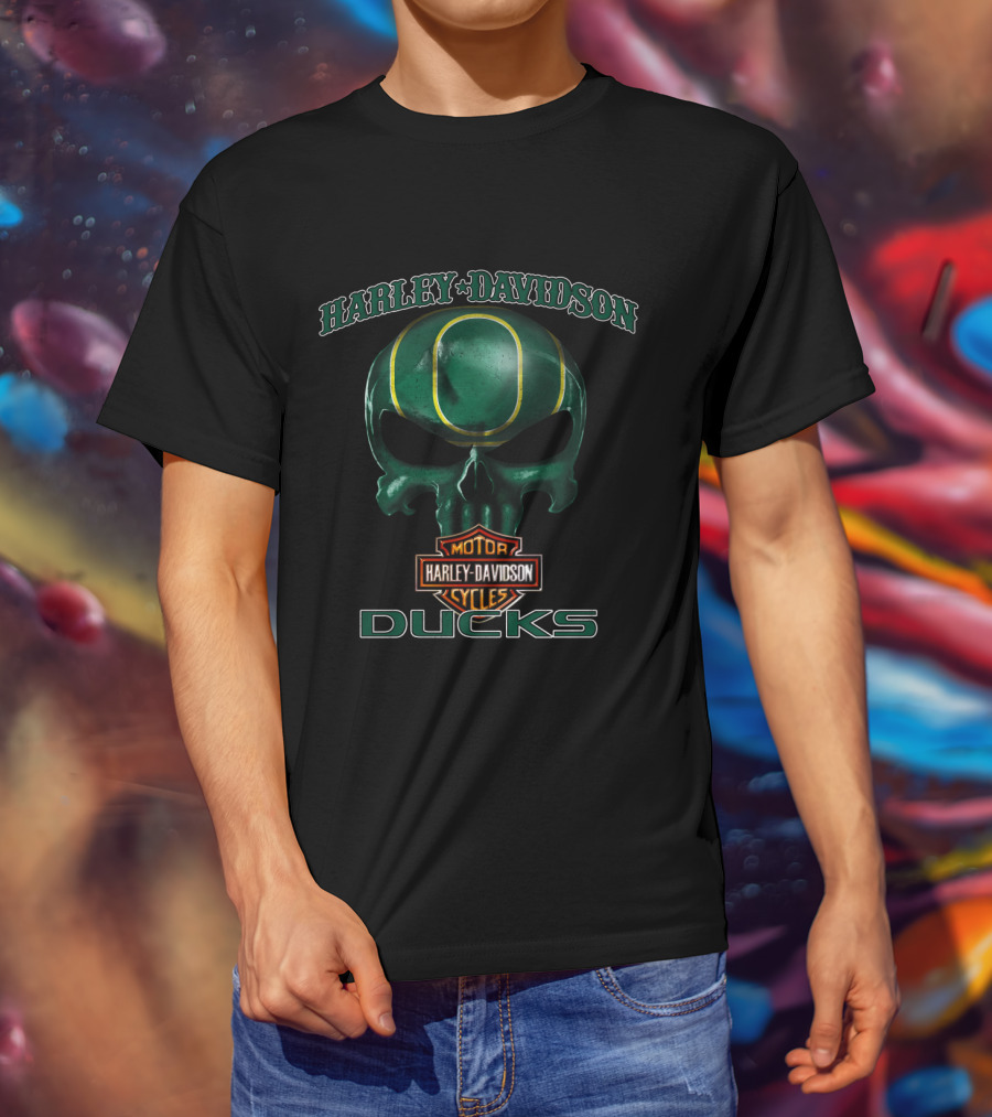 Harley Davidson Skull Oregon Ducks Motor Cycles T-Shirt
