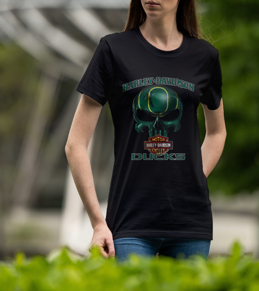 Harley Davidson Skull Oregon Ducks Motor Cycles T-Shirt