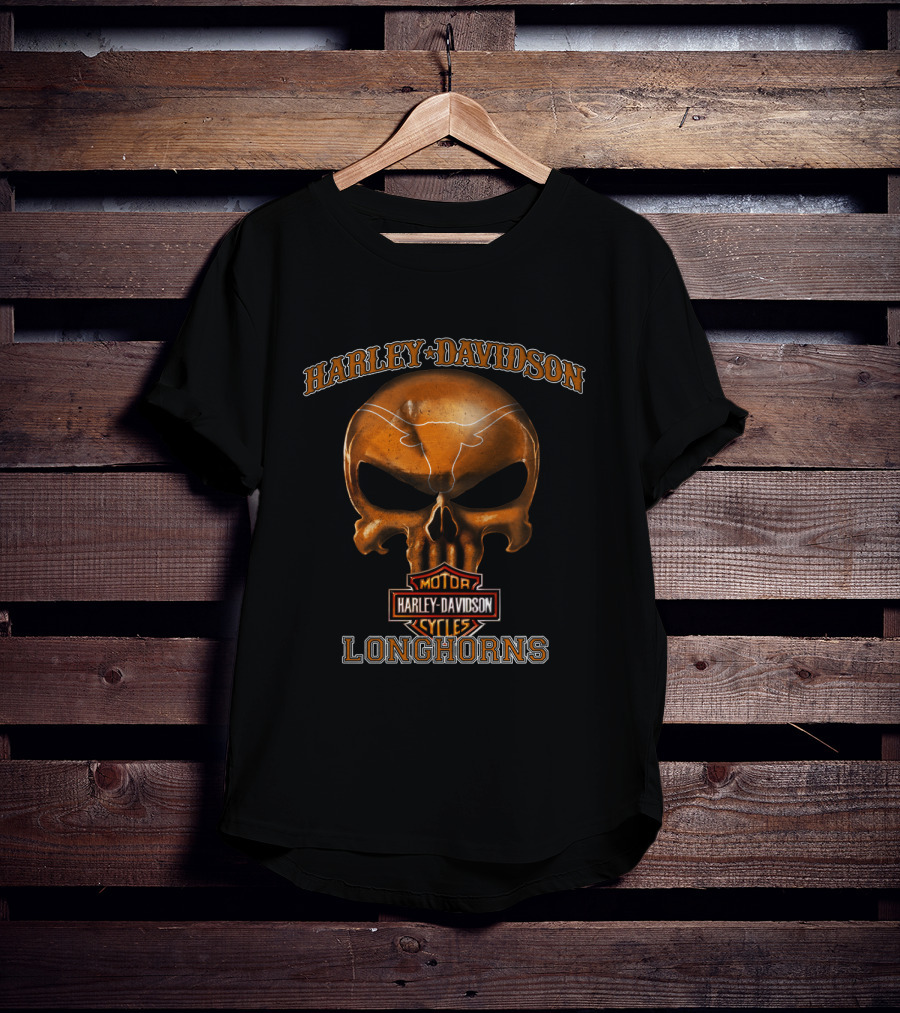 Harley Davidson Skull Longhorns Texas Motorcycle Cycles T-Shirt