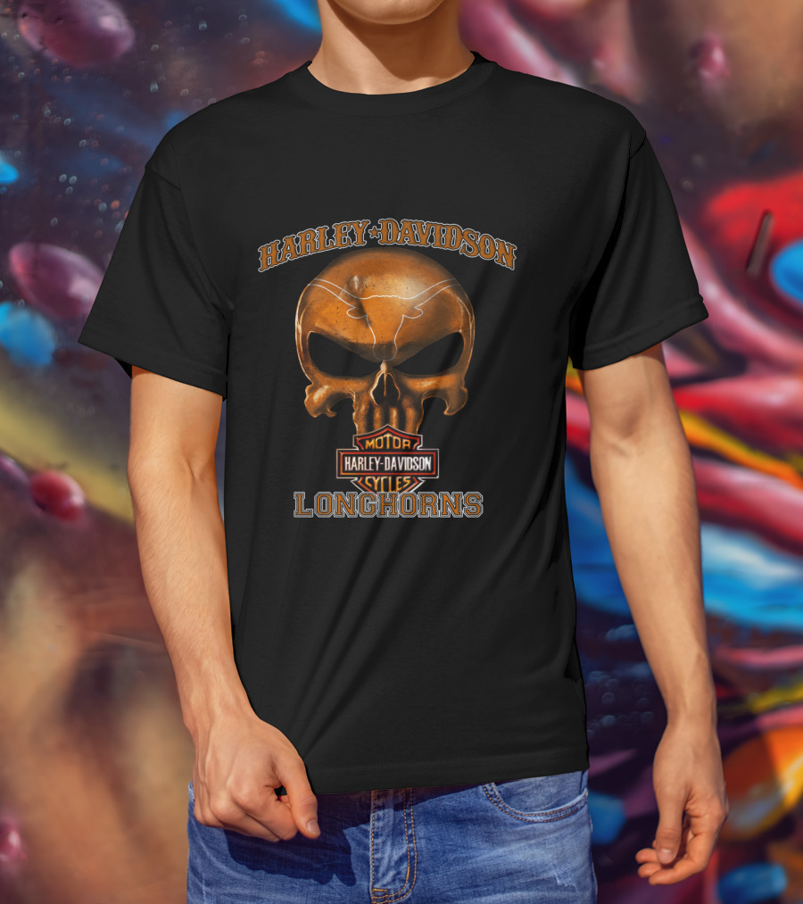Harley Davidson Skull Longhorns Texas Motorcycle Cycles T-Shirt