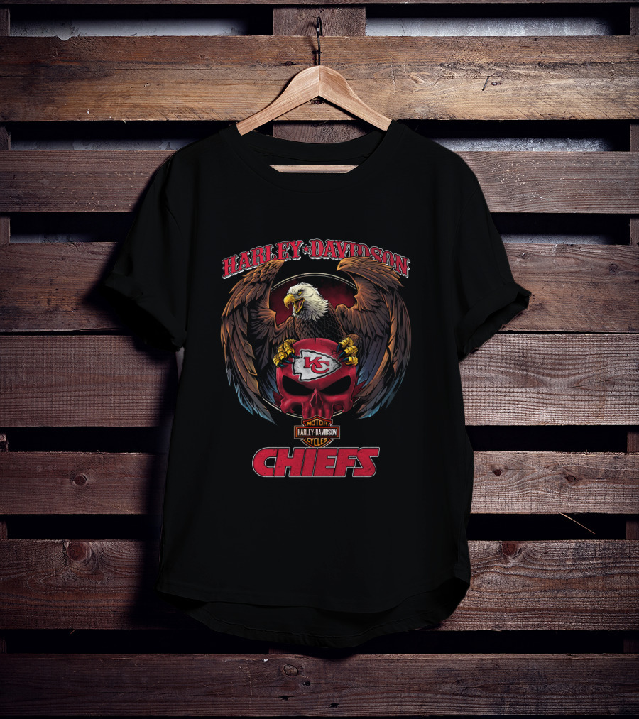 Harley Davidson Kansas City Chiefs Kc Logo With Eagle And Skull T-Shirt