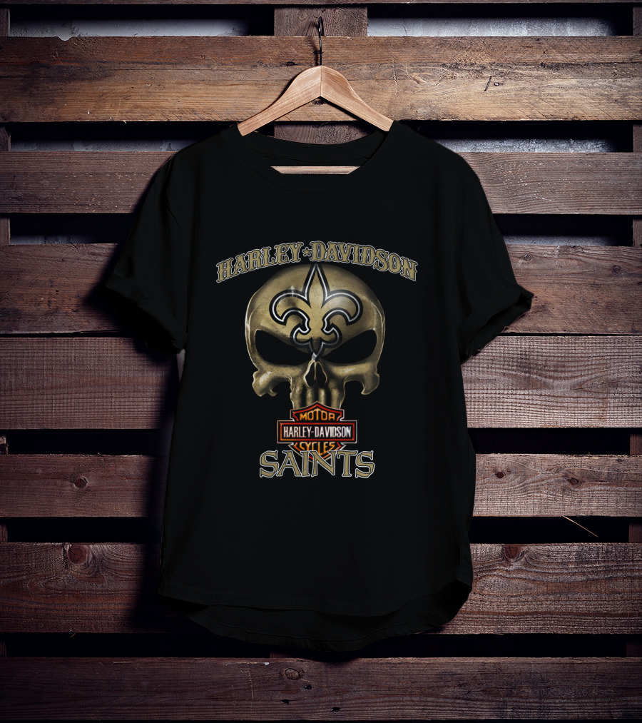 Harley Davidson Skull New Orleans Saints Nfl Fleur-De-Lis T-Shirt