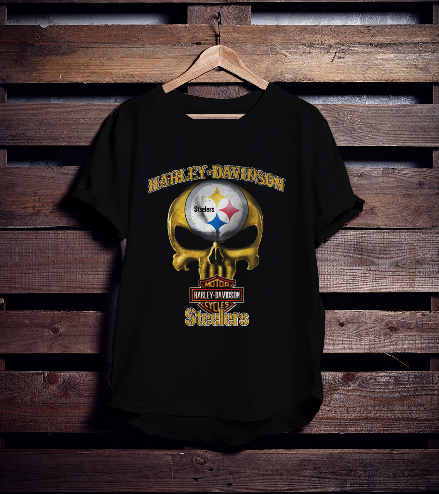Harley Davidson Skull Steelers Nfl Pittsburgh T-Shirt
