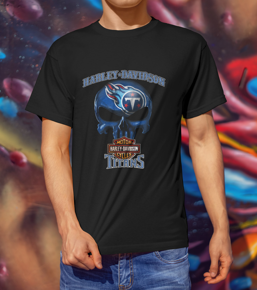 Harley Davidson Skull Tennessee Titans Nfl Motor Cycles T-Shirt