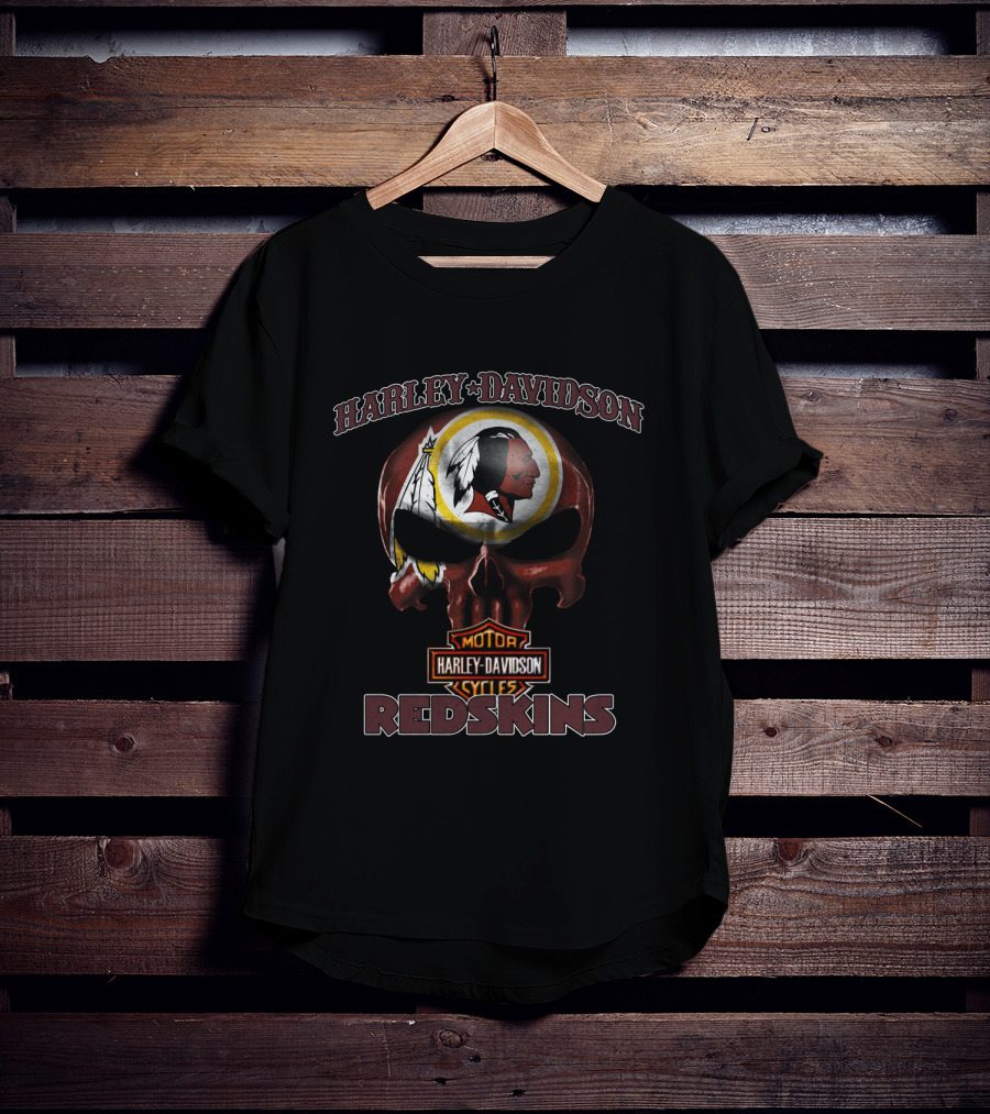 Harley Davidson Skull Motor Cycles Washington Redskins T-Shirt