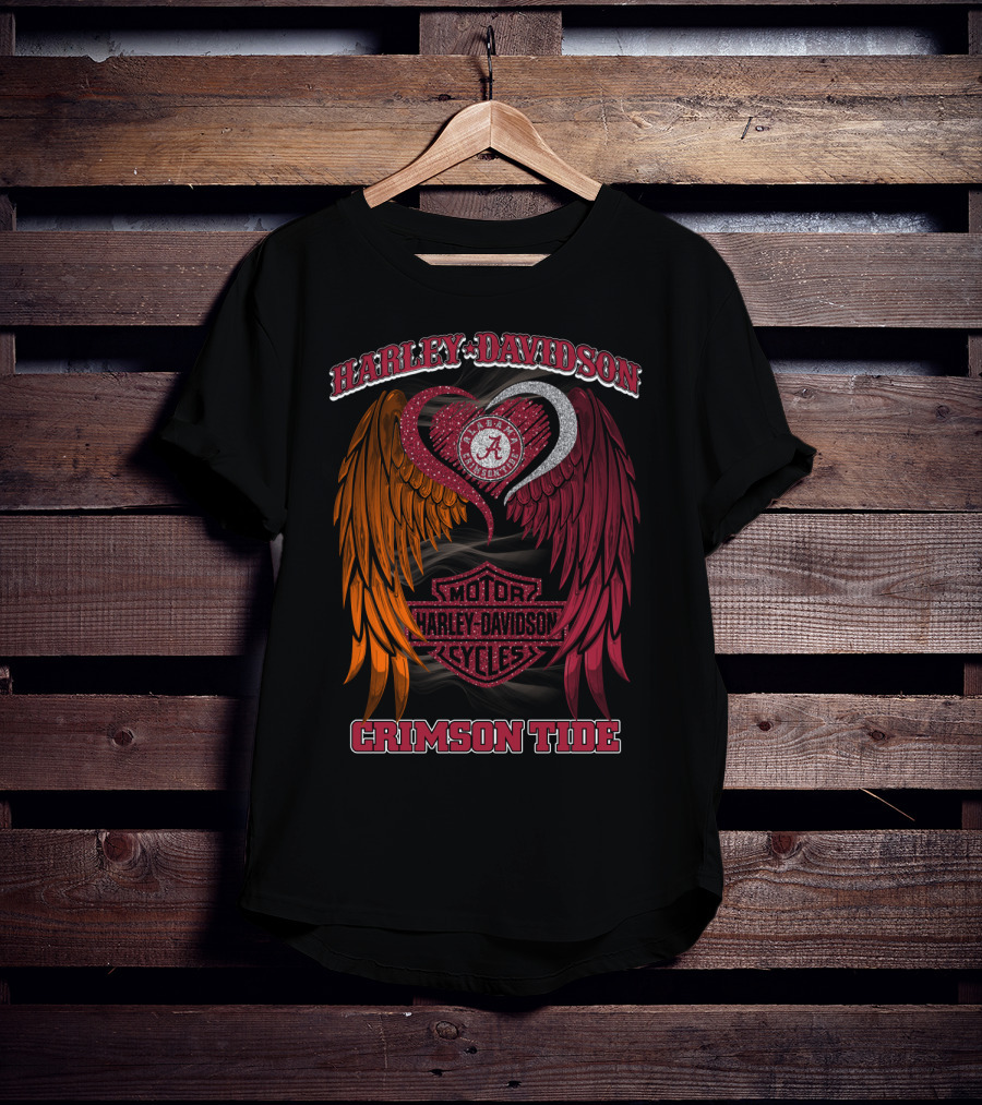 Harley Davidson Alabama Crimson Tide Winged Heart Motor Cycles T-Shirt