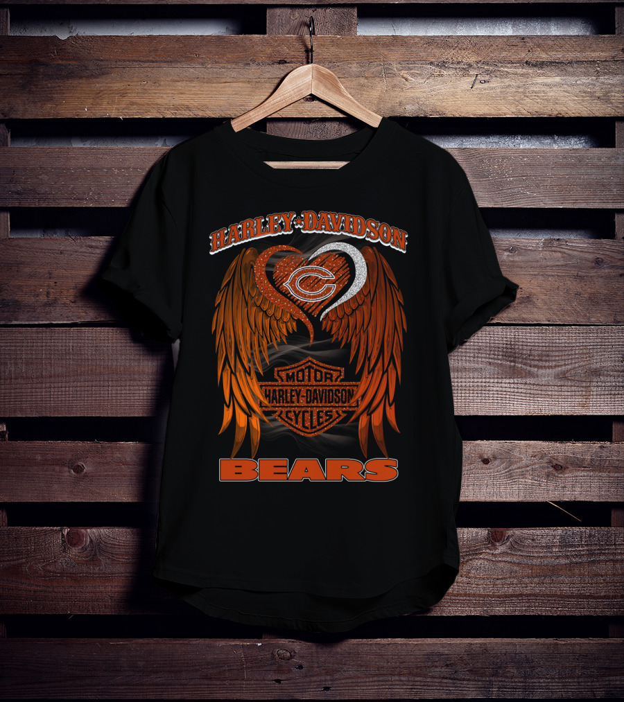 Harley Davidson Chicago Bears Motor Cycles Wings T-Shirt