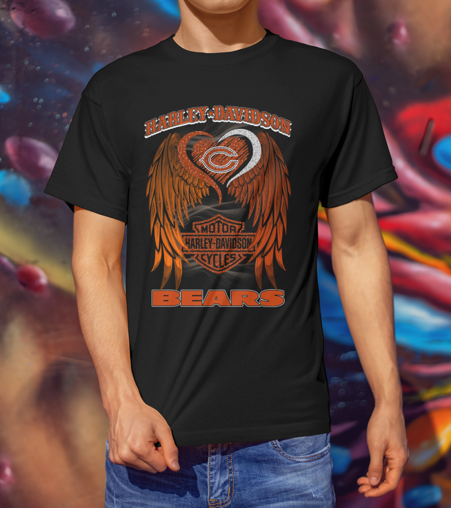 Harley Davidson Chicago Bears Motor Cycles Wings T-Shirt