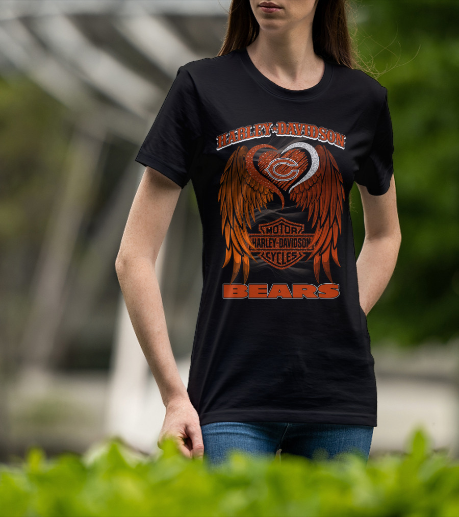 Harley Davidson Chicago Bears Motor Cycles Wings T-Shirt
