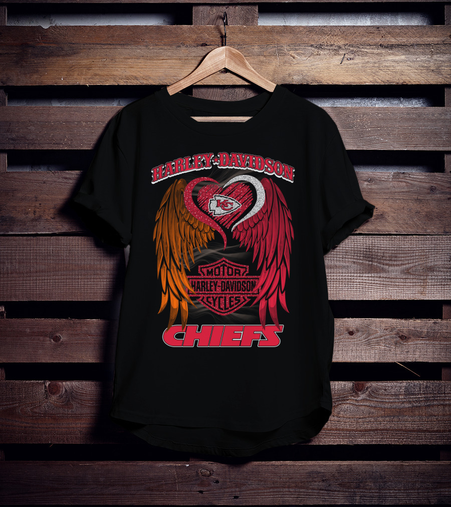 Harley Davidson Motor Cycles Kansas City Chiefs Wings Heart T-Shirt