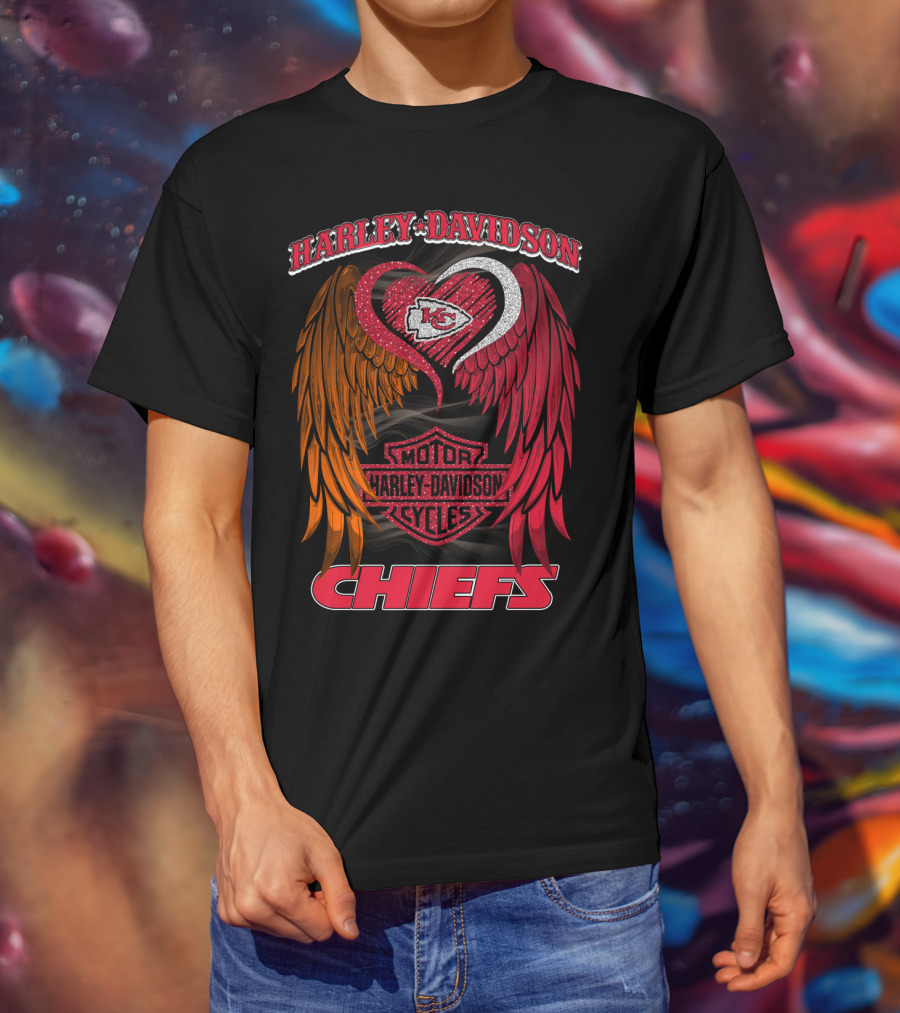 Harley Davidson Motor Cycles Kansas City Chiefs Wings Heart T-Shirt