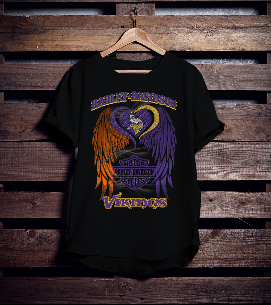 Harley Davidson Motor Cycles Minnesota Vikings Winged Heart T-Shirt