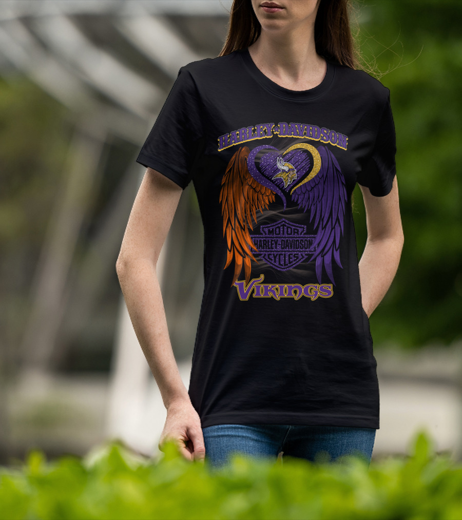 Harley Davidson Motor Cycles Minnesota Vikings Winged Heart T-Shirt