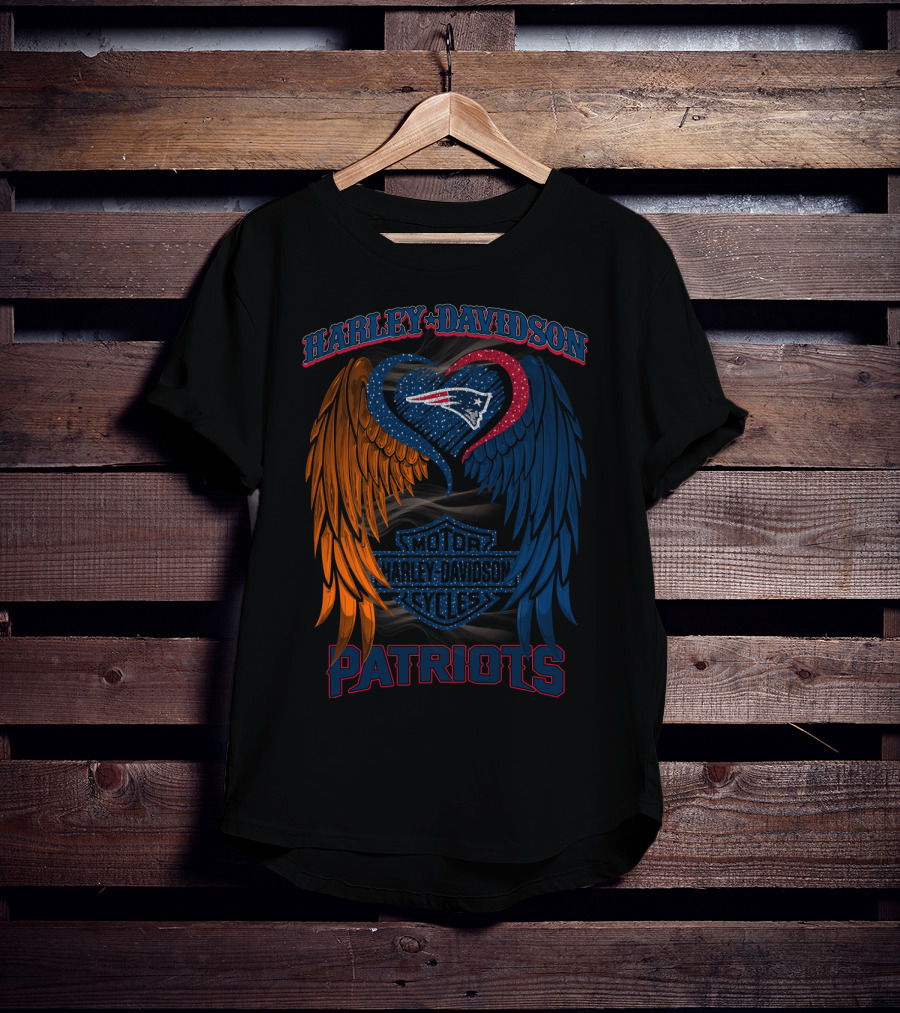 Harley Davidson Motor Cycles Patriots Wings Heart Hd2805 Nfl New England Patriots T-Shirt