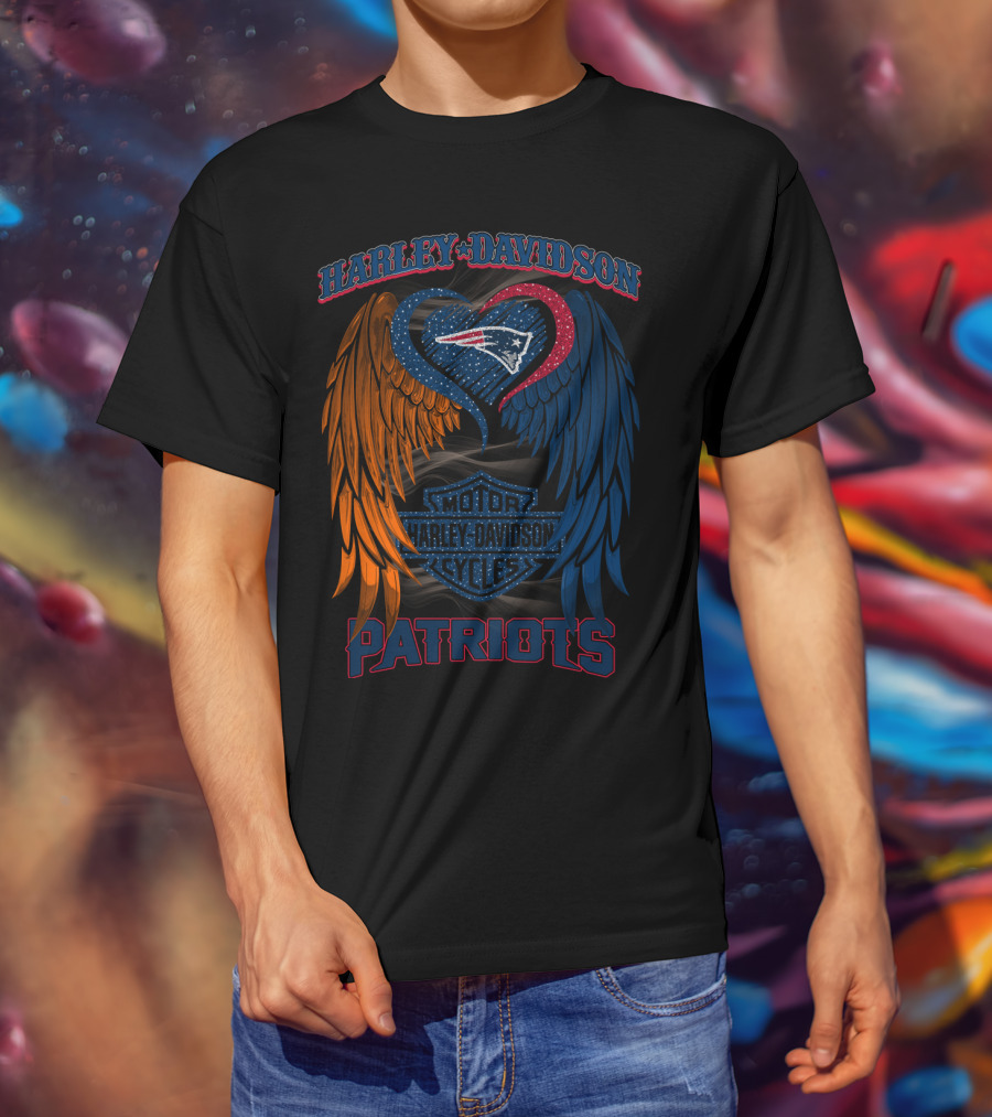 Harley Davidson Motor Cycles Patriots Wings Heart Hd2805 Nfl New England Patriots T-Shirt
