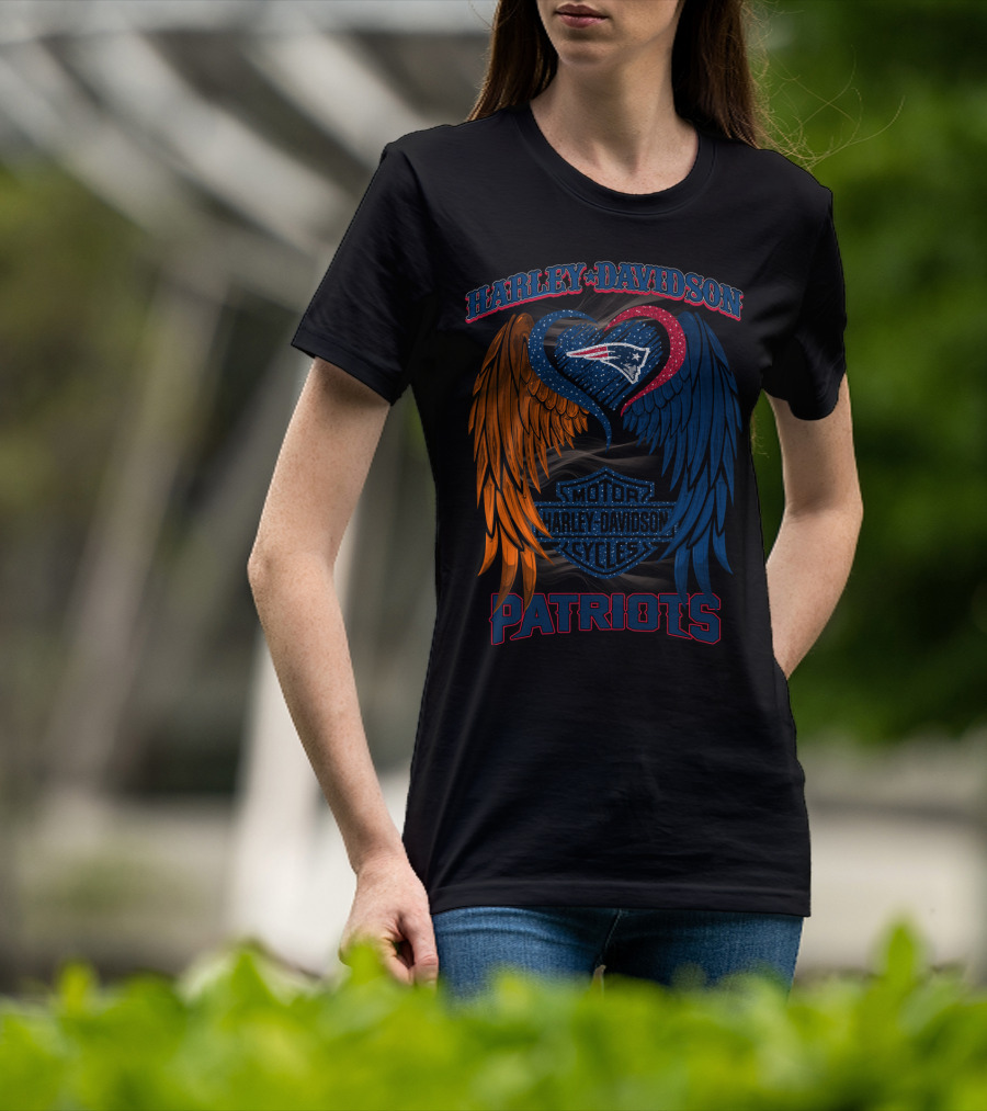 Harley Davidson Motor Cycles Patriots Wings Heart Hd2805 Nfl New England Patriots T-Shirt