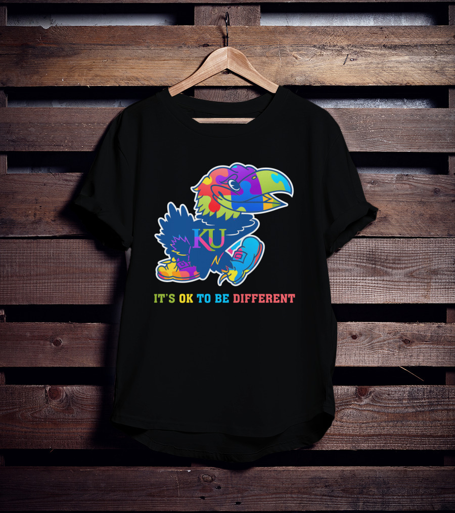 KU Jayhawks It's OK To Be Different Rainbow Mascot T-Shirt