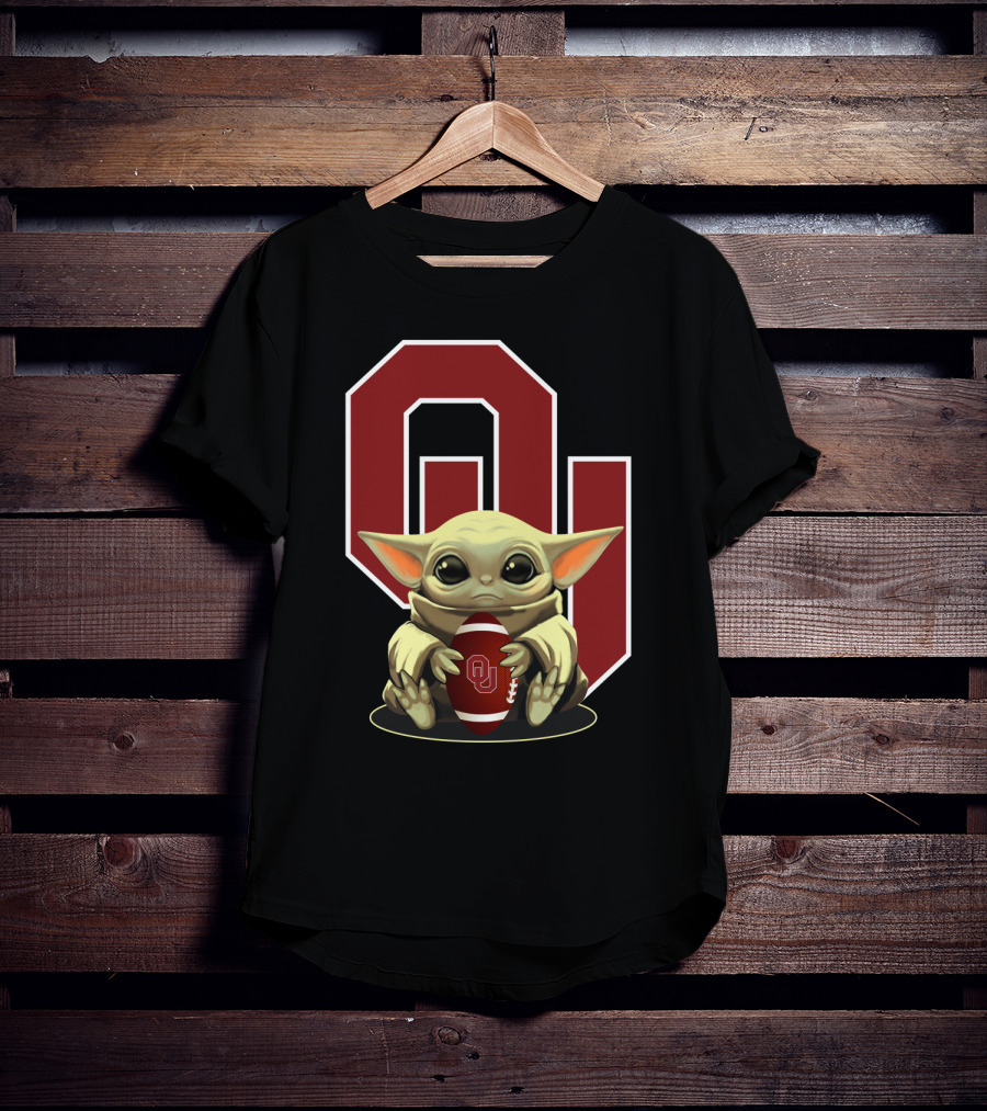 Baby Yoda OU Logo Football T-Shirt