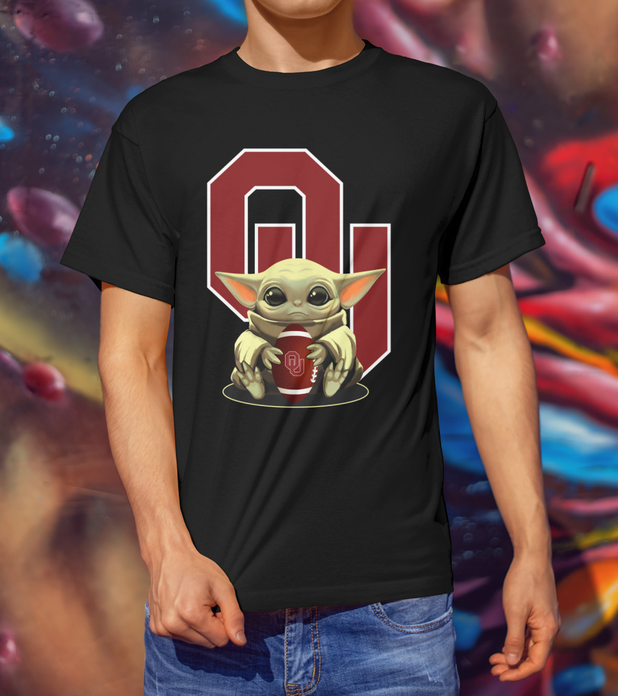Baby Yoda OU Logo Football T-Shirt