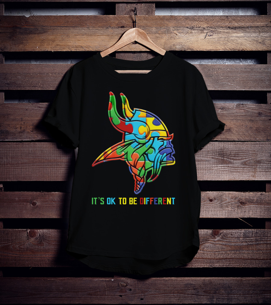 Vikings It's OK To Be Different Colorful Puzzle Viking Helmet T-Shirt