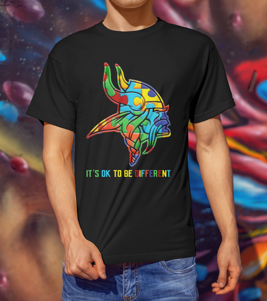 Vikings It's OK To Be Different Colorful Puzzle Viking Helmet T-Shirt