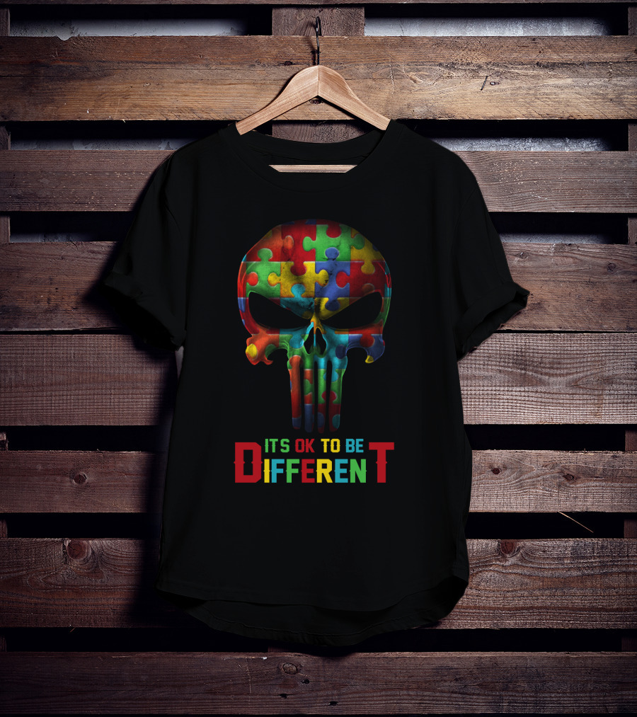 Its OK To Be Different Puzzle Skull T-Shirt