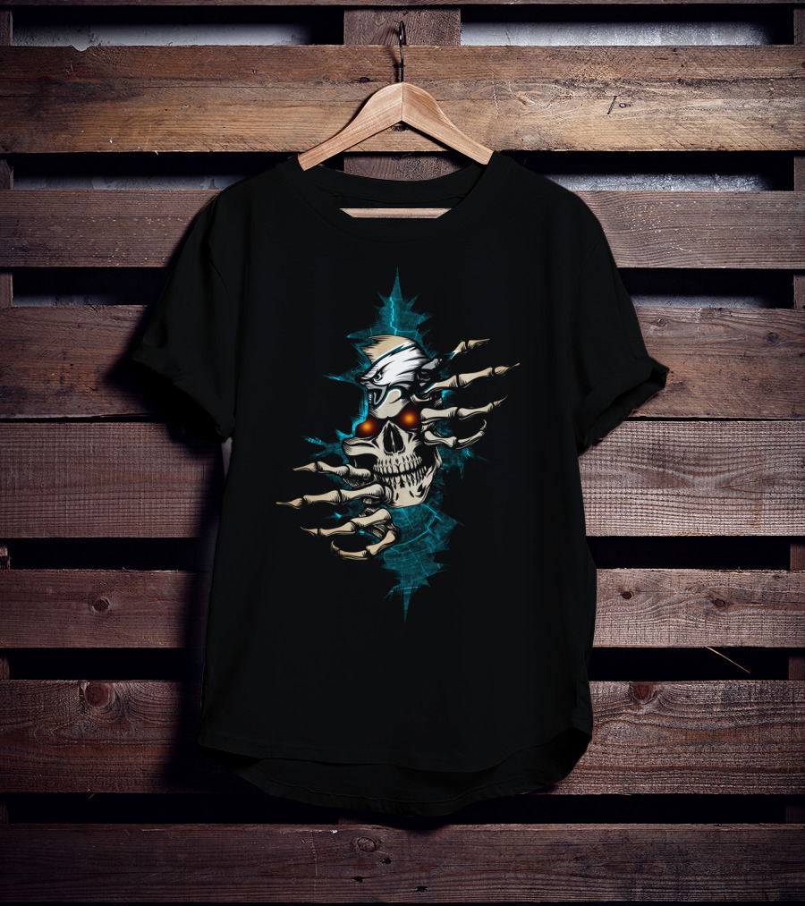 Skull With Flaming Eyes And Eagle Claws Explosion T-Shirt