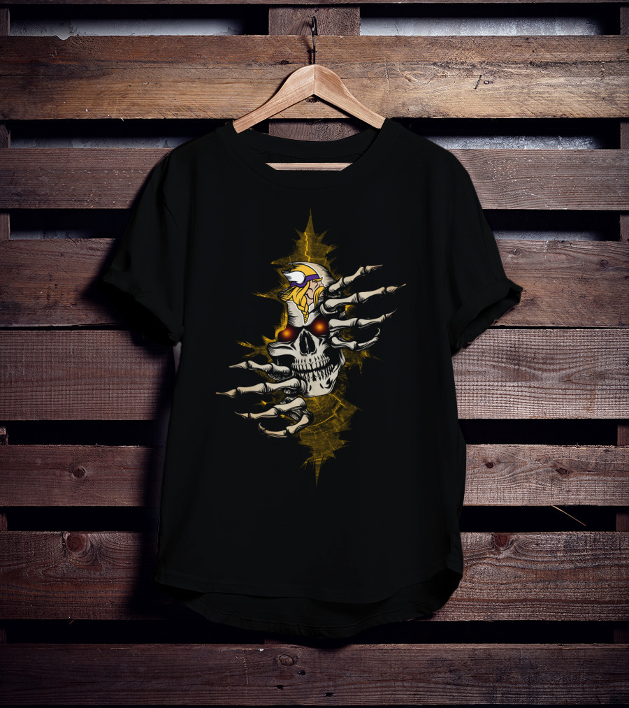 Skull Vikings Logo With Haunting Skeleton Hands T-Shirt