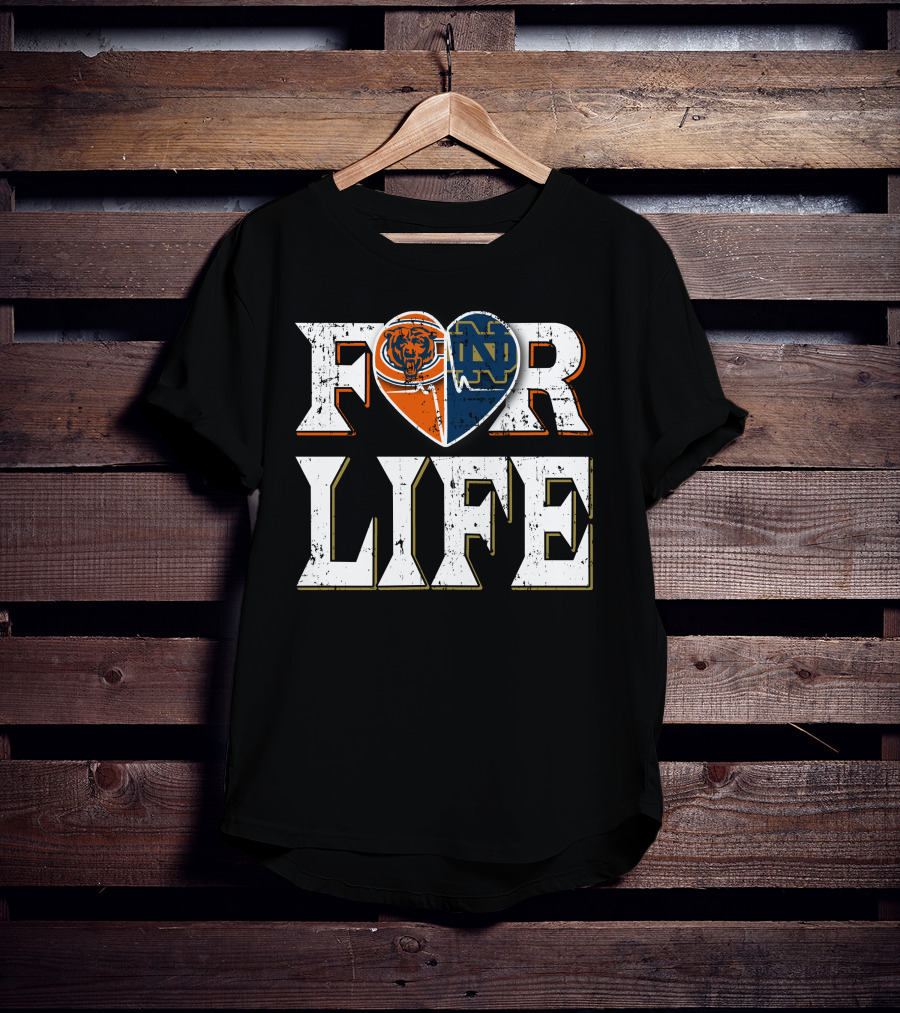 For Life Bears Notre Dame Fighting Irish Heart T-Shirt