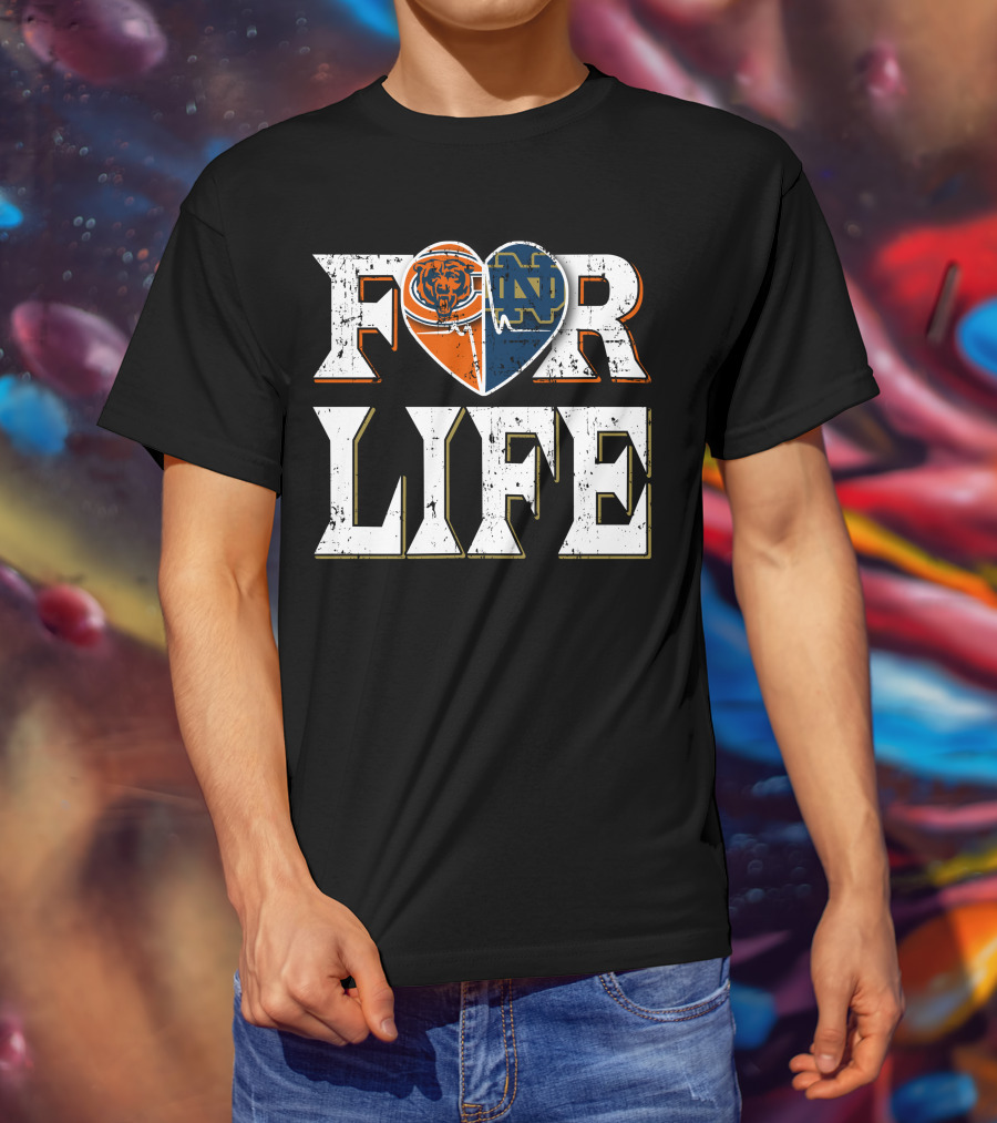 For Life Bears Notre Dame Fighting Irish Heart T-Shirt