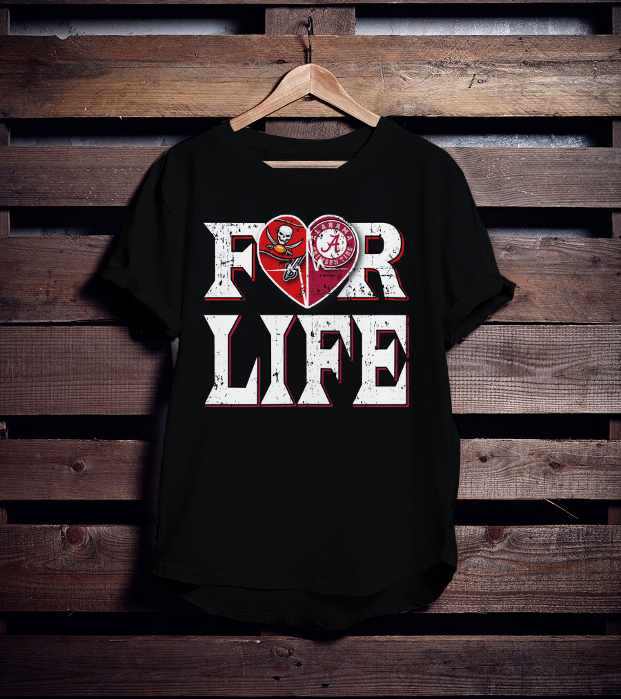 For Life Buccaneers Alabama Crimson Tide Heart T-Shirt
