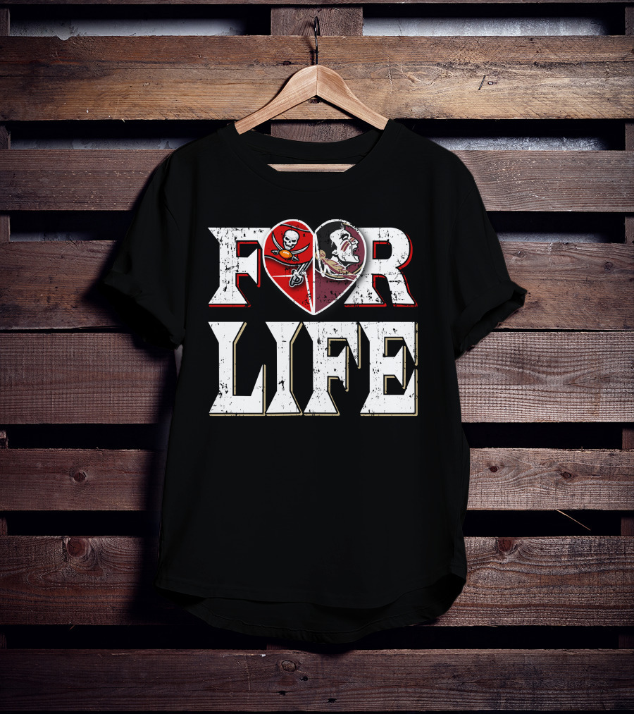 For Life Buccaneers Seminoles Logos Heart T-Shirt