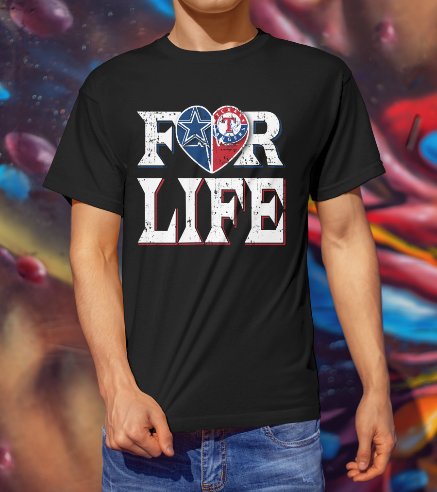 Dallas Cowboys Texas Rangers Heart For Life T-Shirt