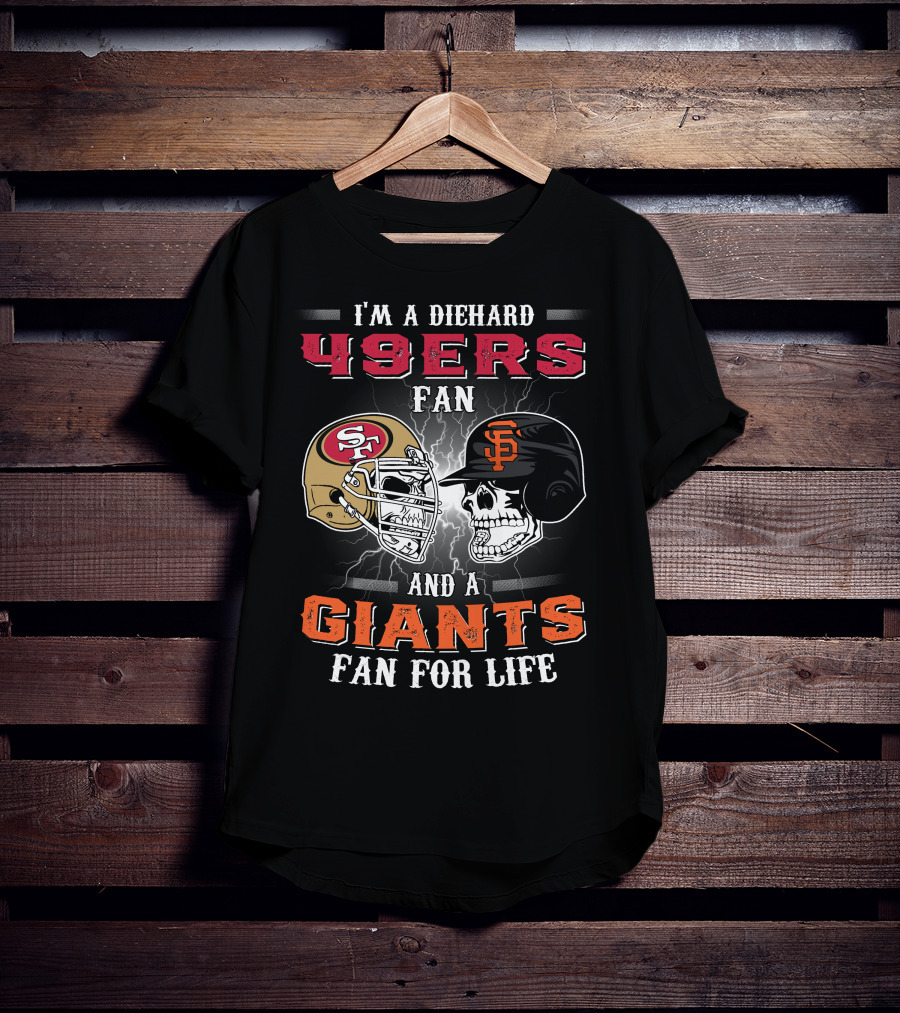 49ers Fan And A Giants Fan San Francisco Football And Baseball Helmets T-Shirt