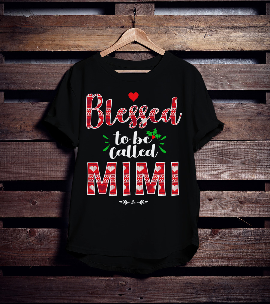 Blessed To Be Called Mimi Holiday Knit Pattern Heart And Holly T-Shirt