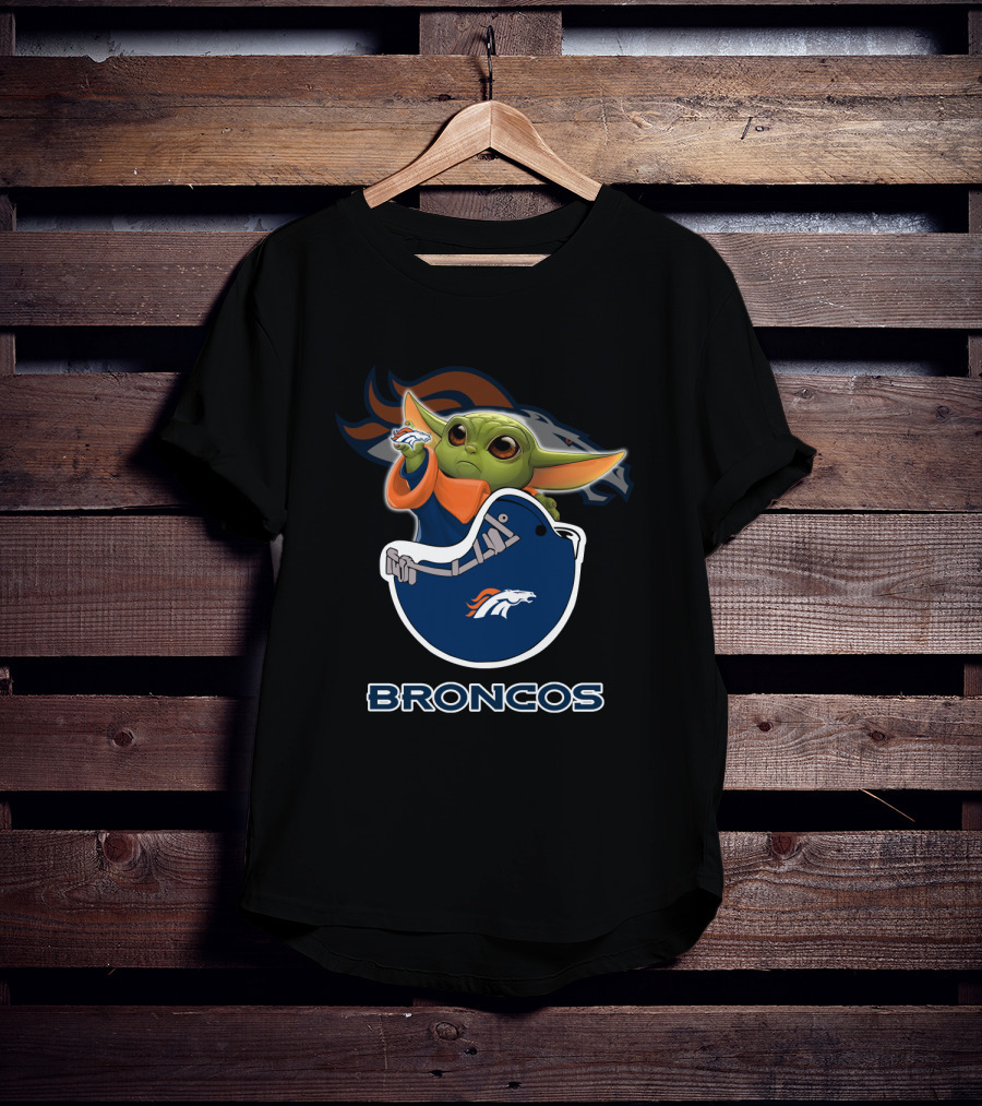 Yoda Denver Broncos Baby Yoda Holding Helmet T-Shirt