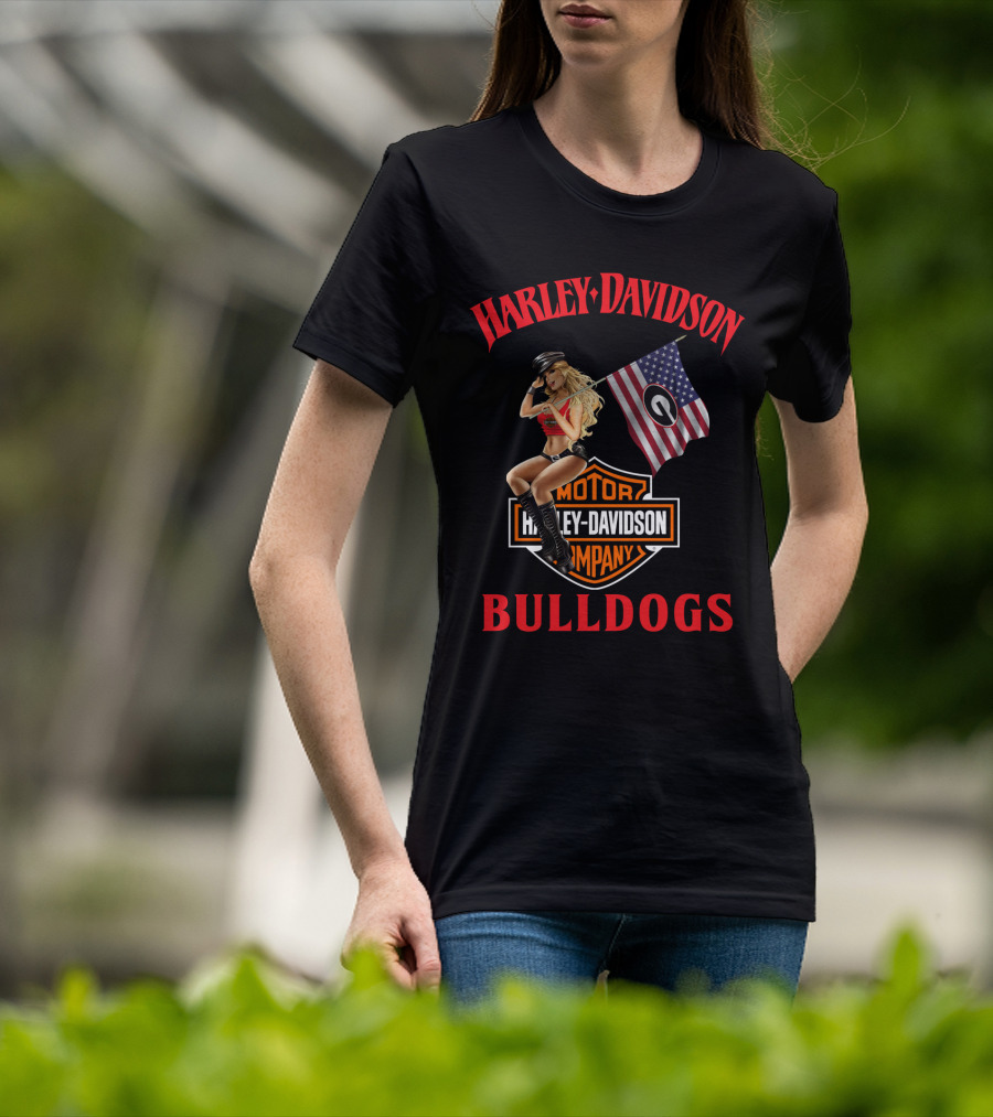 Harley Davidson Motor Company Bulldogs American Flag Girl T-Shirt