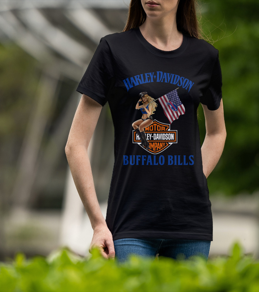 Harley Davidson Buffalo Bills Nflbb Motor Company Flag T-Shirt