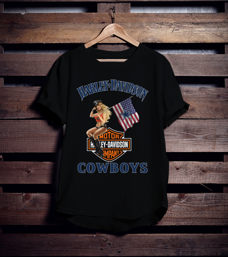 Harley Davidson Cowboys Motor Company Flag T-Shirt