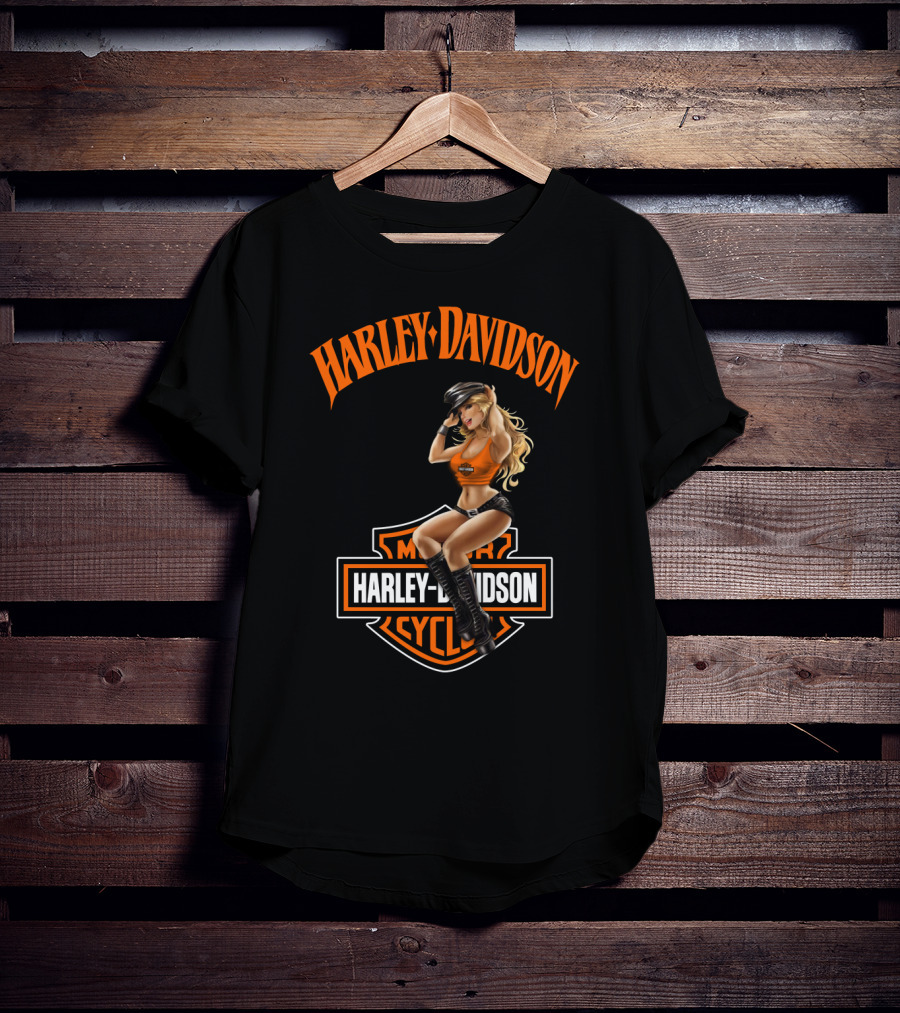 Harley Davidson Motorcycles Logo With Pin-Up Girl T-Shirt
