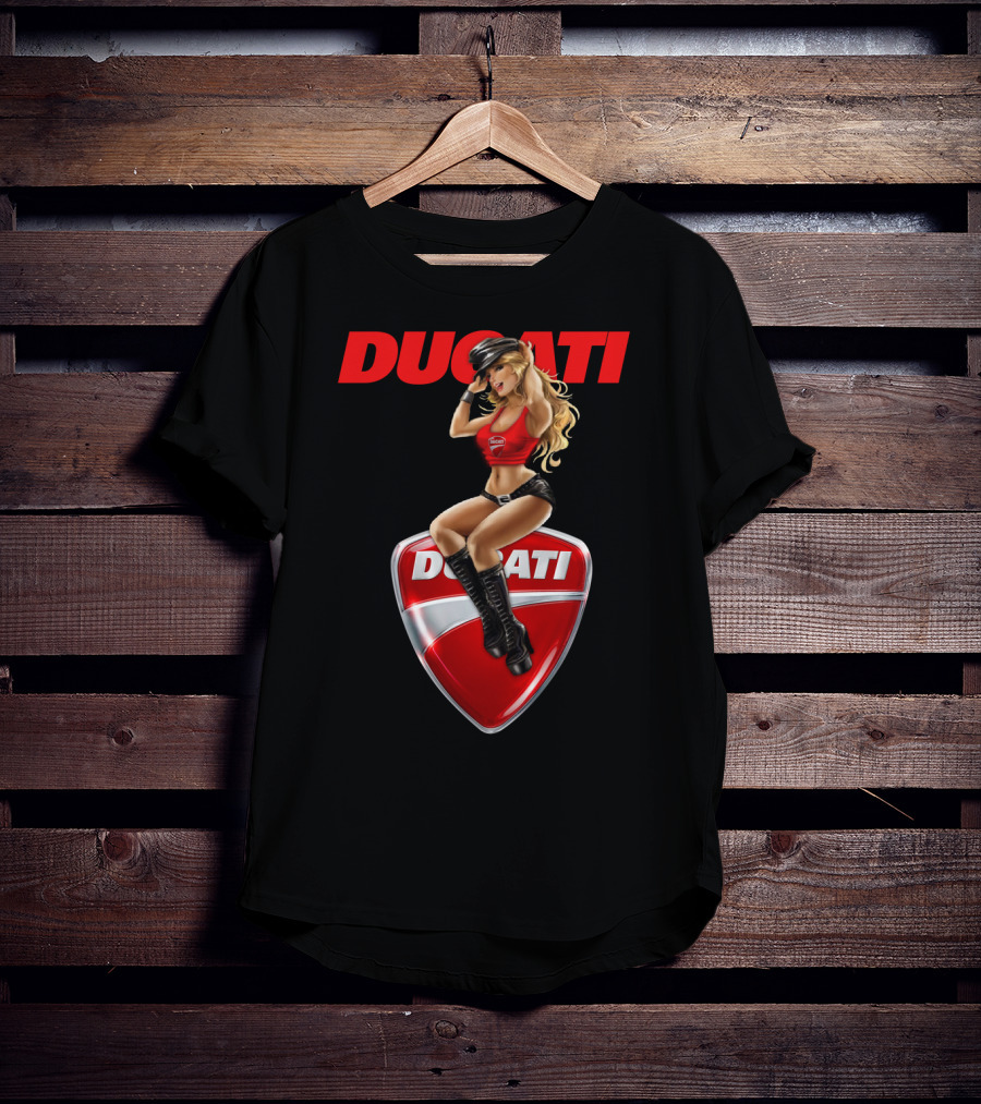 Ducati Red Badge With Woman In Boots And Hat T-Shirt