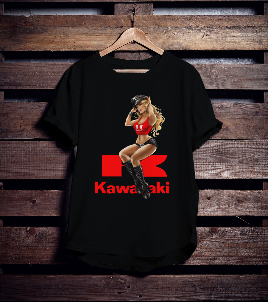 Kawasaki Girl In Red And Black Outfit With Cap And Boots T-Shirt