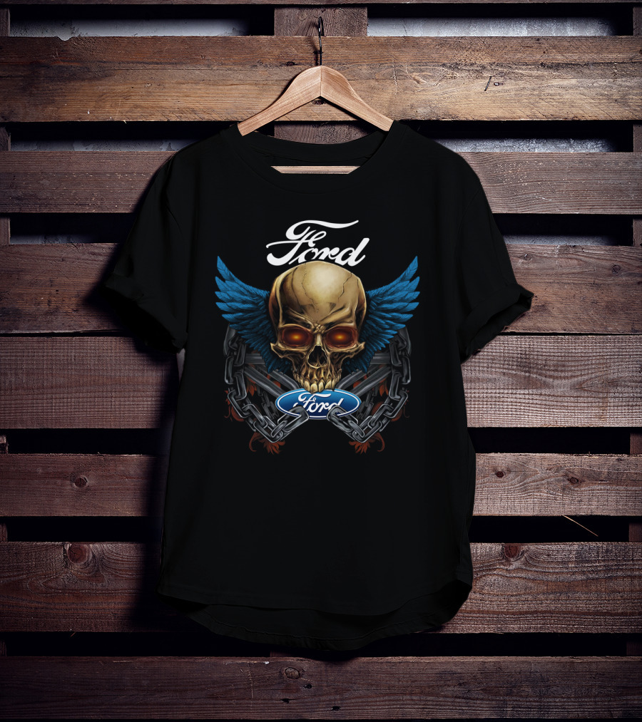 Ford Skull Wings Chains Logo Blue Theme T-Shirt