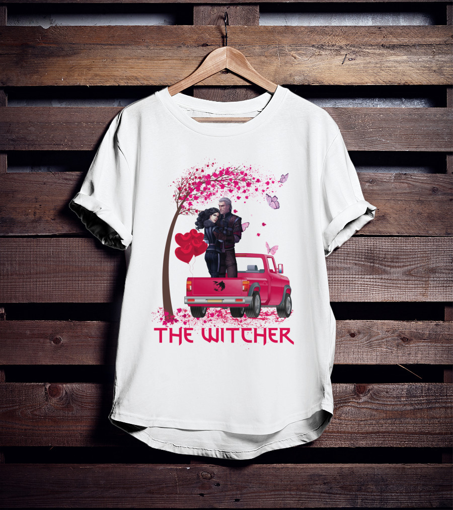 The Witcher Romantic Scene With Hearts And Butterflies T-Shirt