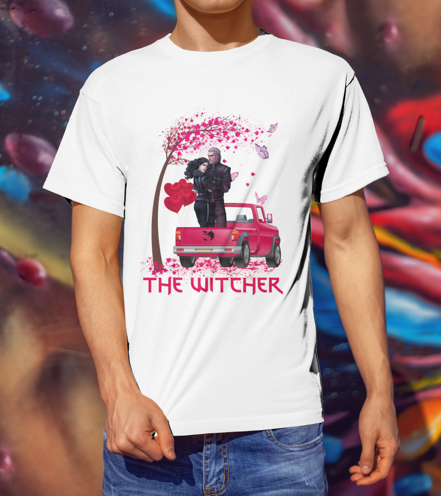 The Witcher Romantic Scene With Hearts And Butterflies T-Shirt