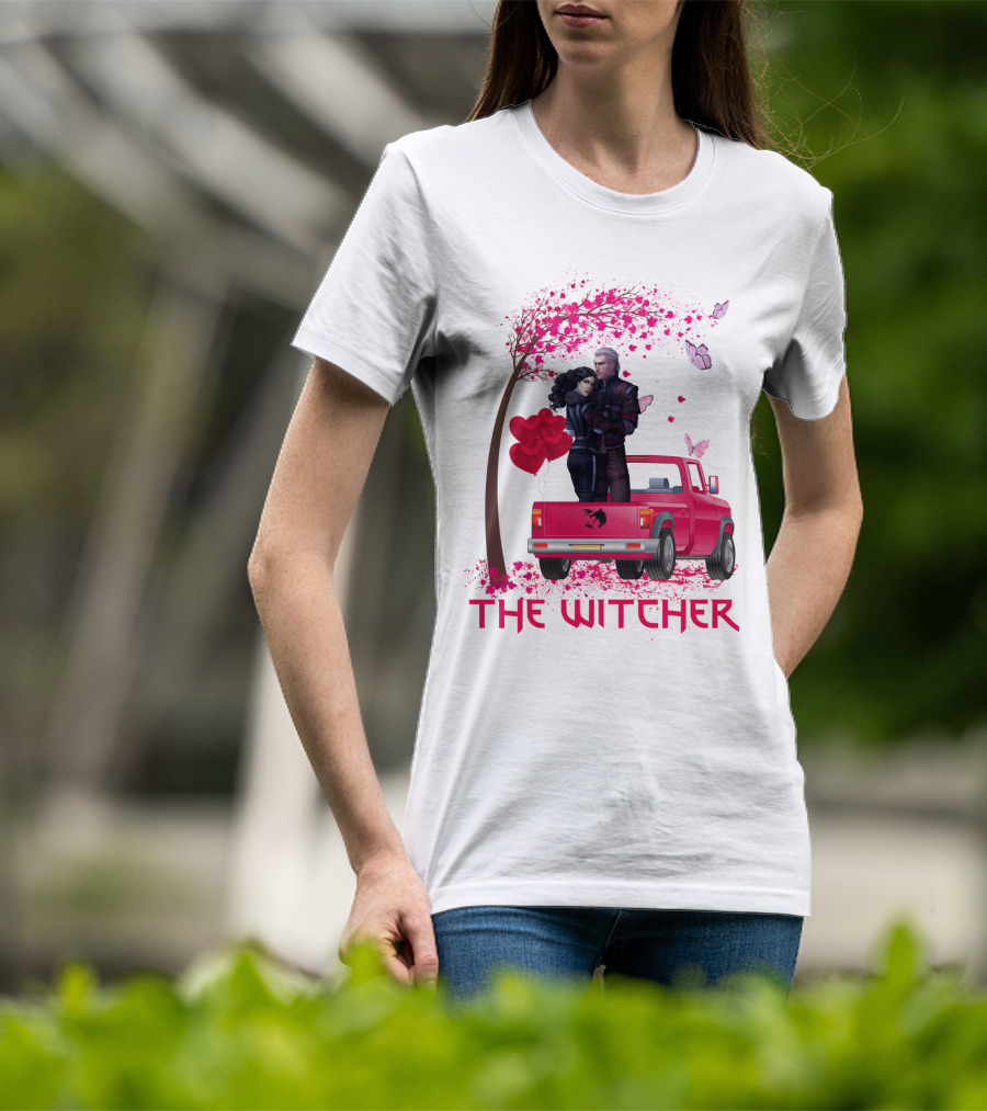 The Witcher Romantic Scene With Hearts And Butterflies T-Shirt